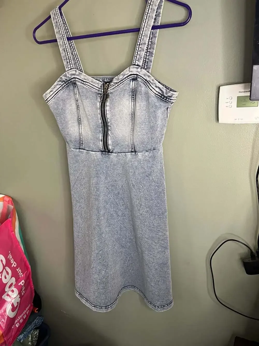 Justice Girls Acid Wash Zip-Front Denim Dress Size L (12/14)